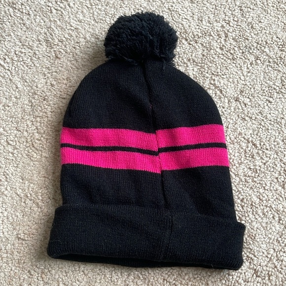 Pink Striped “T-Mobile” Black Knit Hat with Pom-Pom - Picture 2 of 2